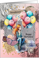 Grandniece Birthday Teen Girl with Balloons Mixed Media card