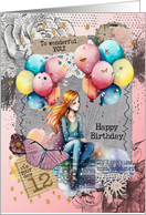 For Her 12th Birthday Teen Girl with Balloons Mixed Media card