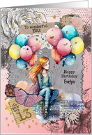 Evelyn 13th Birthday Custom Name Teen Girl with Balloons Mixed Media card
