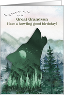 Great Grandson Birthday Howling Wolf and Mountain Scene card