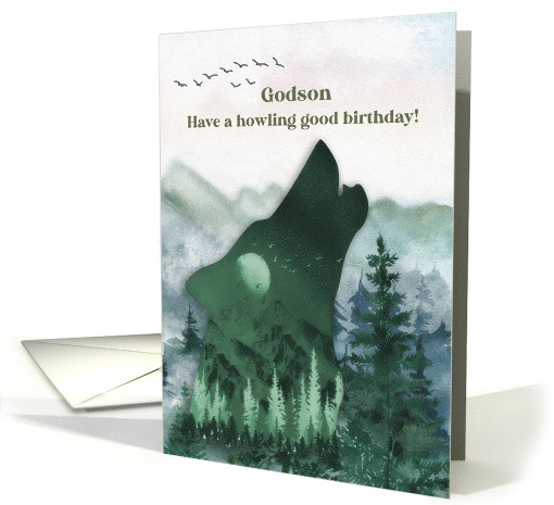 Godson Birthday Howling Wolf and Mountain Scene card (1777916)