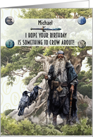 Michael Custom Name Birthday Norse God Odin with Ravens card