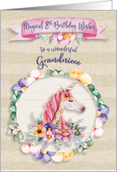 Grandniece 8th Birthday Magical and Pretty Unicorn with Flowers card