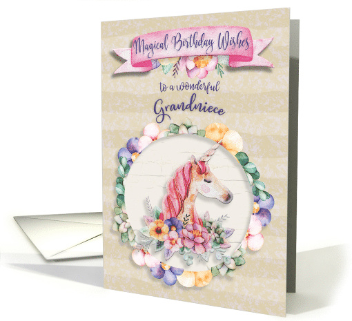 Grandniece Birthday Magical and Pretty Unicorn with Flowers card