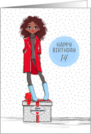 Great Granddaughter 14th Birthday African American Girl on Present card