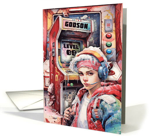 Godson 9th Birthday Futuristic Video Game Scene card (1781756)