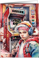 Godson 9th Birthday Futuristic Video Game Scene card