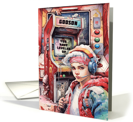Godson Birthday Young Teen Tween Boy Futuristic Video Game Scene card