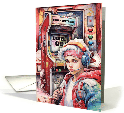 Tween Boy 9th Birthday Futuristic Video Game Scene card (1781910)