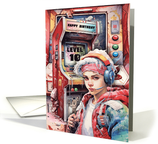 Tween Boy 10th Birthday Futuristic Video Game Scene card (1781912)