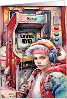 Michael Custom Name 9th Birthday Futuristic Video Game Scene card