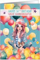 Great Granddaughter 14th Birthday Teen Pretty Girl in Balloons card