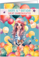 Great Granddaughter 16th Birthday Teen Pretty Girl in Balloons card