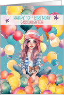Goddaughter 10th Birthday Tween Pretty Girl in Balloons card