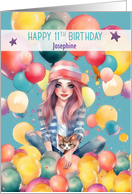 Josephine 11th Birthday Custom Name Tween Pretty Girl in Balloons card