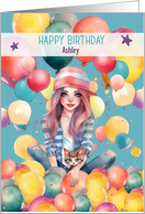 Ashley Birthday Custom Name Tween Pretty Girl in Balloons card