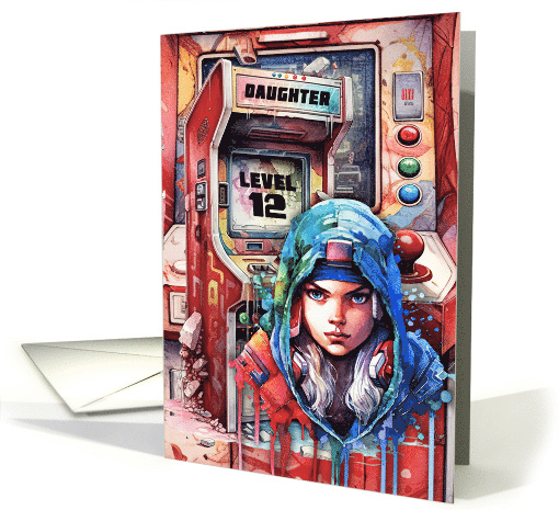 Daughter 12th Birthday Futuristic Video Game Scene card (1783134)