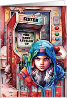 Sister Teen or Tween Birthday Futuristic Video Game Scene card