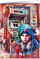 Sister 10th Birthday Futuristic Video Game Scene card