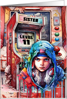 Sister 11th Birthday Futuristic Video Game Scene card