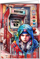 Sister 12th Birthday Futuristic Video Game Scene card