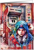 Tween Gaming Girl 11th Birthday Futuristic Video Game Scene card