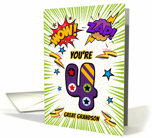 Great Grandson 4th Birthday Comic Book Style card (1784478)