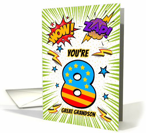 Great Grandson 8th Birthday Comic Book Style card (1784484)
