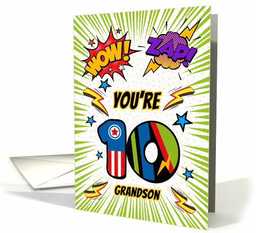 Grandson 10th Birthday Comic Book Style card (1784820)