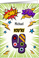 Michael Custom Name 4th Birthday Comic Book Style card