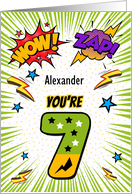 Alexander Custom Name 7th Birthday Comic Book Style card