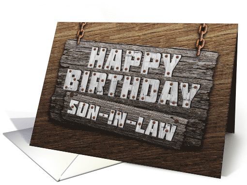 Son in Law Birthday Rustic Wood Sign Effect card (1786168)