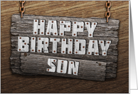 Son Birthday Rustic Wood Sign Effect card