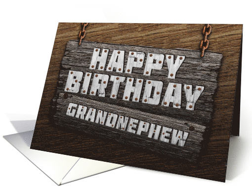 Grandnephew Birthday Rustic Wood Sign Effect card (1786176)