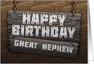 Great Nephew Birthday Rustic Wood Sign Effect card