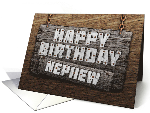 Nephew Birthday Rustic Wood Sign Effect card (1786180)