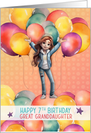Great Granddaughter 7th Birthday Young Girl in Balloons card