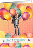 Cousin 7th Birthday Young Girl in Balloons card