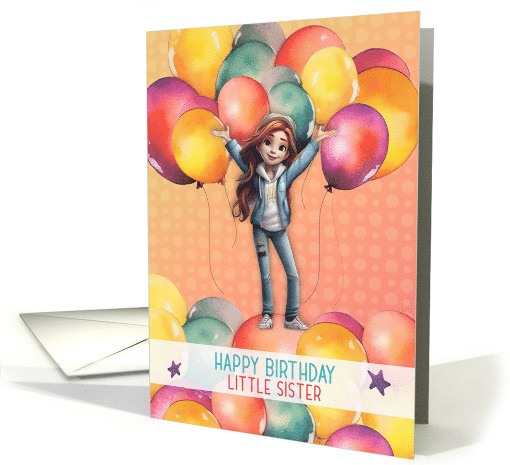 Little Sister Birthday Young Girl in Balloons card (1789098)