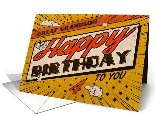 Great Grandson 4th Birthday Comic Book Style card (1790376)