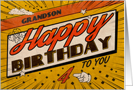 Grandson 4th Birthday Comic Book Style card