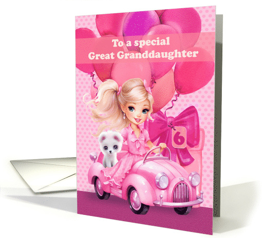 Great Granddaughter 6th Birthday Pretty Little Girl with Puppy card