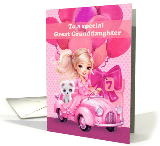Great Granddaughter 7th Birthday Pretty Little Girl with Puppy card