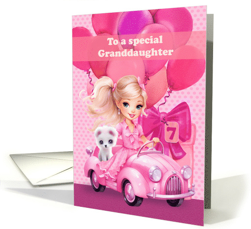 Granddaughter 7th Birthday Pretty Little Girl with Puppy card