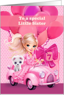 Little Sister 7th Birthday Pretty Little Girl with Puppy card