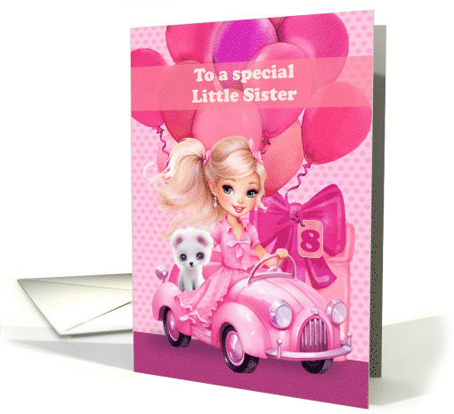Little Sister 8th Birthday Pretty Little Girl with Puppy card