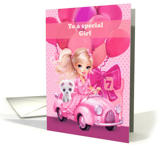 To Special Girl 7th Birthday Pretty Little Girl with Puppy card