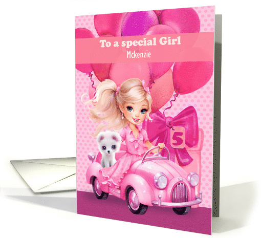 McKenzie Custom Name 5th Birthday Pretty Little Girl with Puppy card