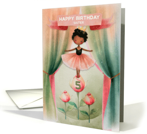 Sister 5th Birthday Ballerina African American Girl on Stage card