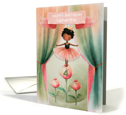 Samantha Custom Name 4th Birthday Ballerina Little Girl on Stage card
